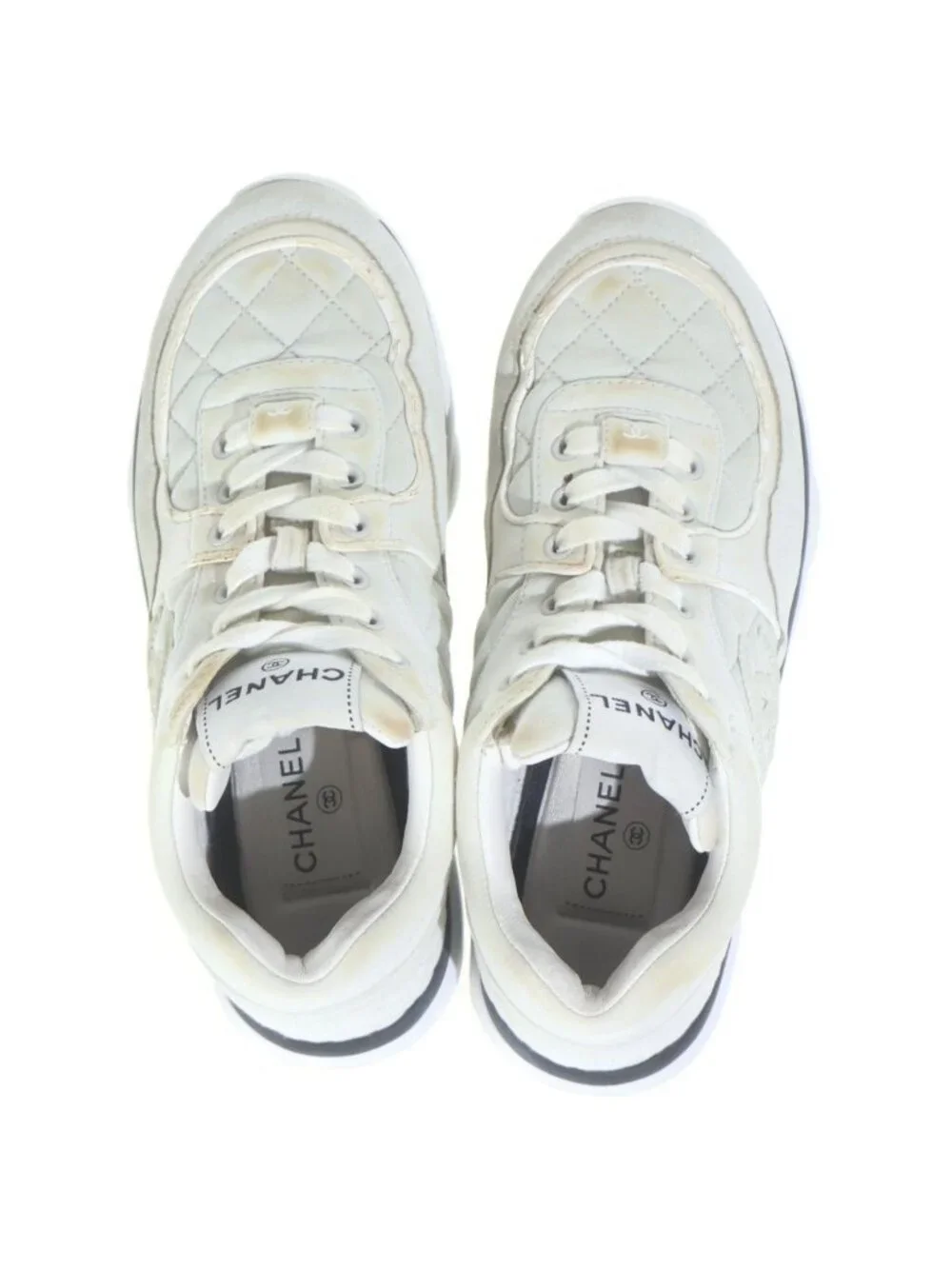 Chanel Logo CC Quilted Leather Suede Low Cut Sneakers 36 White
